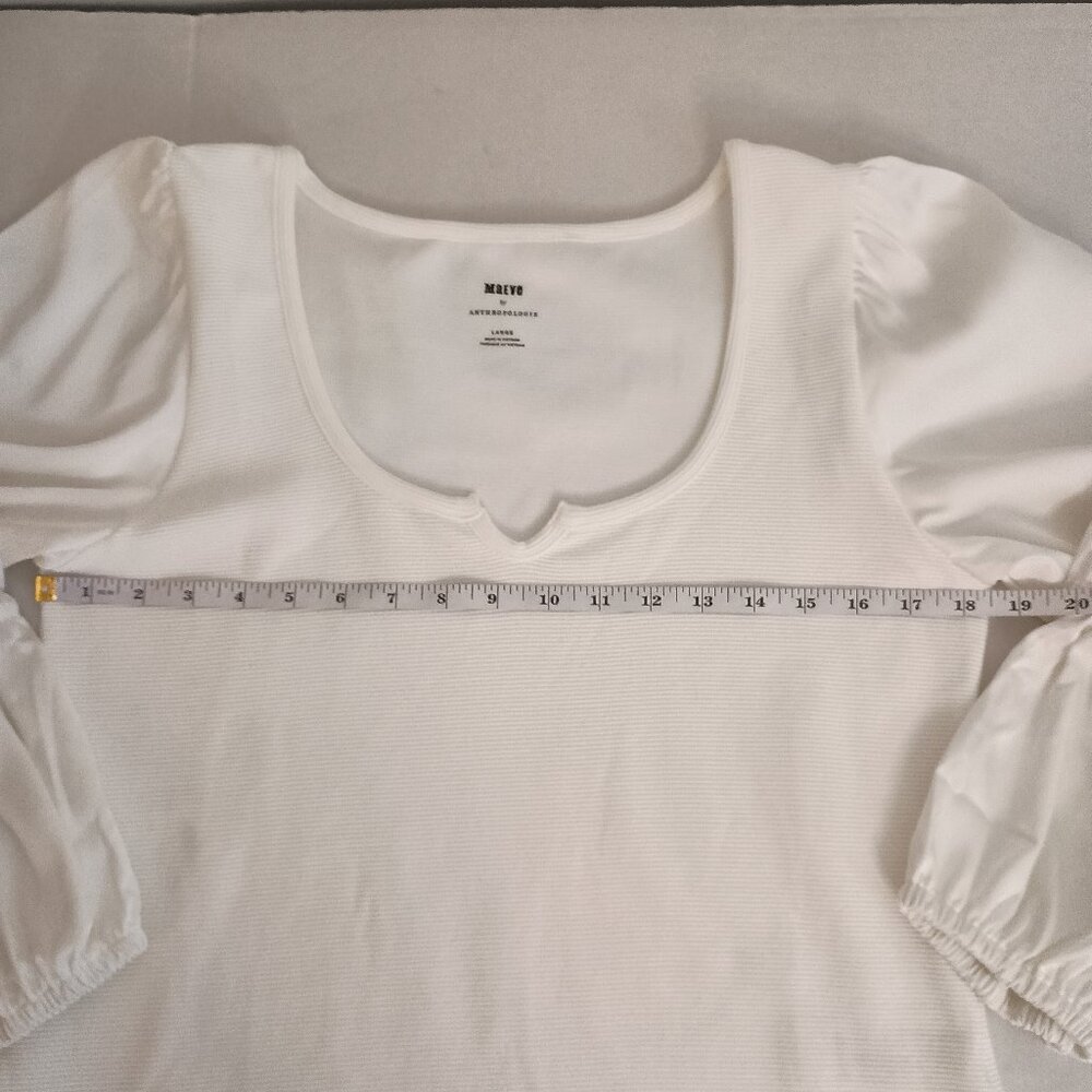 Anthropologie Maeve White Puff Sleeve Top L - Large - Picture 11 of 15
